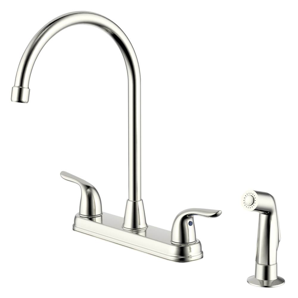 Compass Manufacturing Noble Two Handle High Arc Brushed Nickel Kitchen Faucet W/Spray