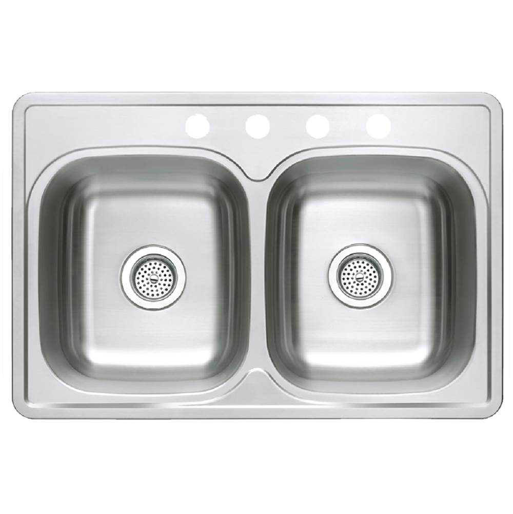 Compass Manufacturing Double Bowl Topmount Sink 33 X 22 304 4 Hole 8'' 20 Ga