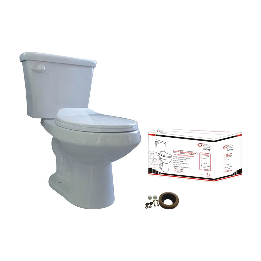 Compass Manufacturing 1.28 Gpf Round Front Toilet White In One Box (Tank And Bowl), Includes Seat,Wax Ring, Flange Bolts