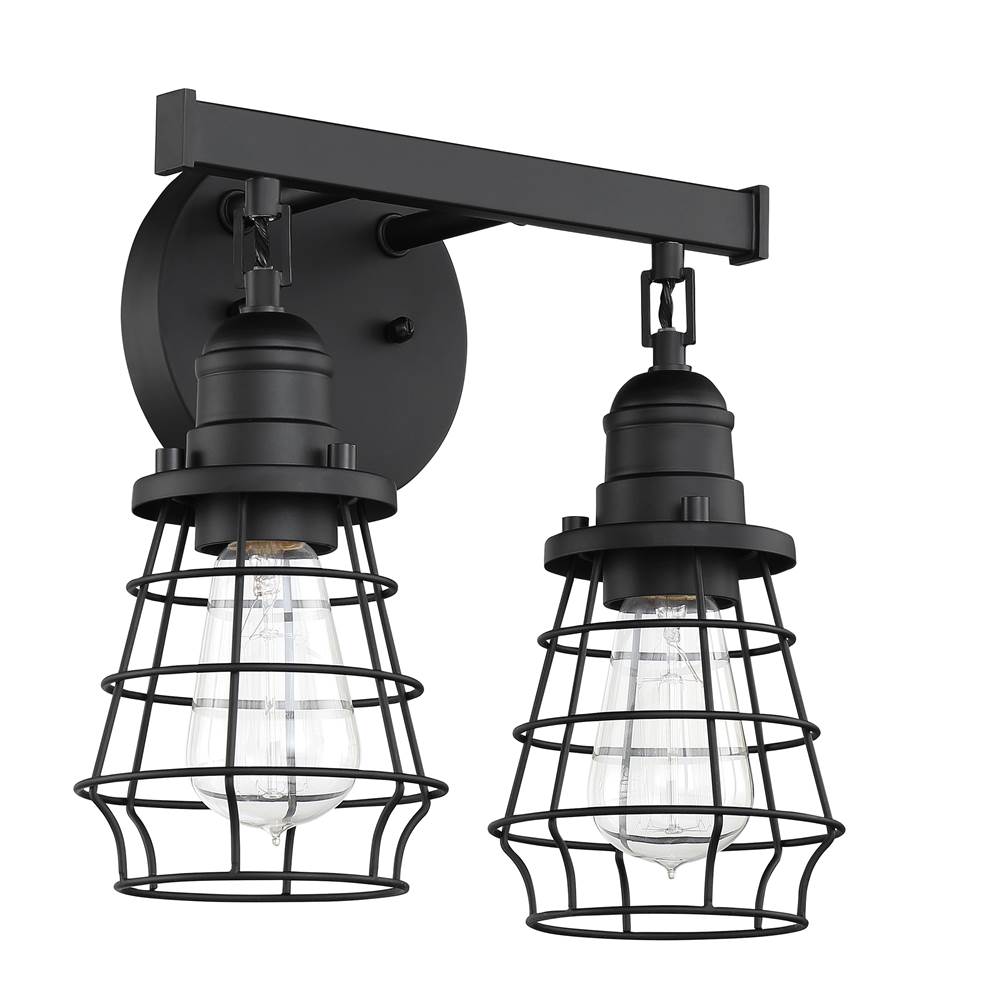Craftmade Thatcher 2 Light Vanity in Flat Black with Flat Black Cages